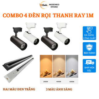 Combo 4 đèn rọi ray mizenko rc4123 công suất 10w/ 12w/ 20w/30w+thanh ray 1 mét rọi ray quần áo