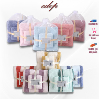 Set 2 Gồm Khăn Tắm Tặng Khăn Mặt Lông Cừu Xuất Hàn Cỡ Lớn Siêu Mềm Mịn Thấm Hút Nước Edep Set2
