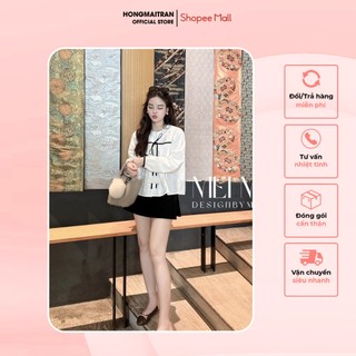 Áo babydoll trắng phối nơ điệu đà phong cách thời trang Hong Mai Tran A13365