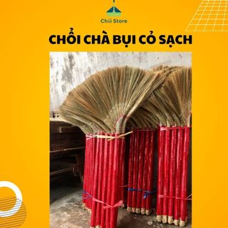 Chổi chít quét nhà cán nilong đỏ cho gia đình, đót dày, chà mùn bụi 100x30cm handmade d04