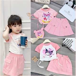 SP004413 Set váy kuromi chân váy kaki bé gái, SP004920 áo phông cotton và chân váy có quần trong hàng có sẵn SP004543