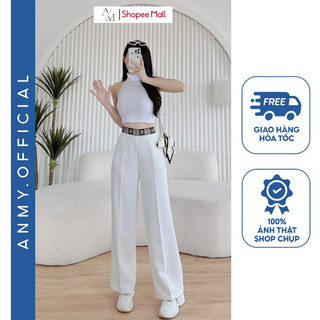 Quần suông ống rộng nữ lưng cao AMY ống rộng dáng suông cạp cao tôn dáng chất vải không nhăn xù Q695