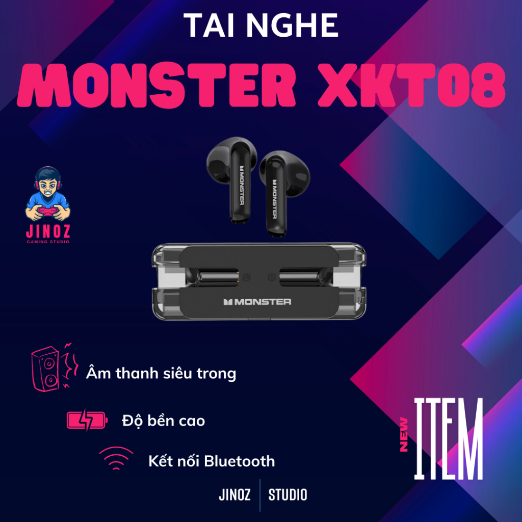 Tai nghe gaming bluetooh MONSTER XKT08 - Tai nghe cảm ứng đa diểm - Hỗ trợ chơi game - Bluetooth tiệ