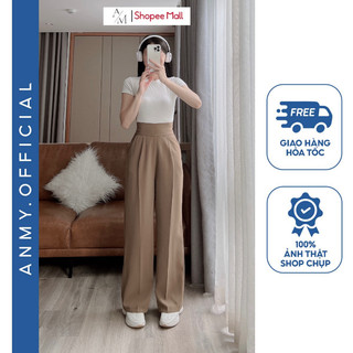 Quần suông ống rộng nữ lưng cao AMY ống rộng dáng suông cạp cao tôn dáng chất vải không nhăn xù Q680