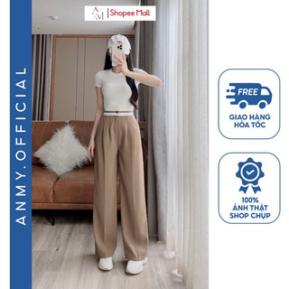 Quần suông ống rộng nữ lưng cao AMY ống rộng dáng suông cạp cao tôn dáng chất vải không nhăn xù Q690