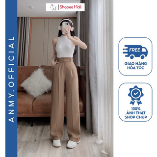 Quần tây dáng suông ống rộng nữ lưng cao AMY, quần cạp cao siêu tôn dáng chất vải không nhăn xù Q700