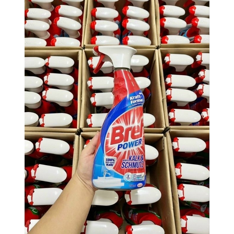 Chai xịt vệ sinh tẩy cặn canxi inox, vòi sen, vách kính Bref Power 750ml của Đức