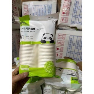 SET 50 cốc giấy gấu trúc nhập khẩu dùng 1 lần chịu nhiệt,thân thiện môi trường- dung tích 235ml