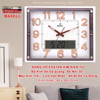 Đồng Hồ Cao Cấp KIM TRÔI EASTAR Kim Điện Tử Mặt Trắng DẠ QUANG - LỊCH Vạn Niên và NHIỆT KẾ Điện Tử - Tặng Pin Maxell