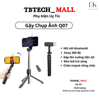Gậy Chụp Ảnh Q07 Đèn Led Trợ Sáng Kèm Remote Bluetooth Xoay Nhiều Góc Độ Tripod Đa Năng Giá Đỡ Livestream TB05 EKADO