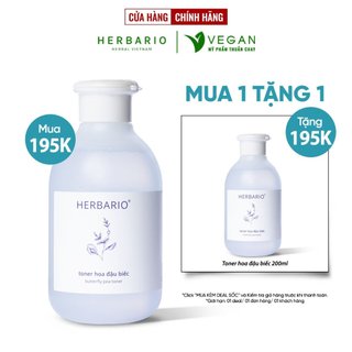 Toner nước cân bằng da Hoa Đậu Biếc herbario 200ml thuần chay cấp ẩm, chống lão hóa