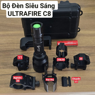Đèn pin siêu sáng c8 kèm kẹp đa năng, đèn pin cầm tay siêu sáng
