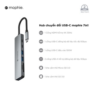 Hub USB type C chuyển đổi 7 cổng kết nối Mophie 7in1- Tiện lợi, đa cổng HDMI,USB-C, USB-A, Micro SD 3.0, SD 3.0