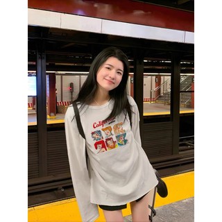 Áo thun nữ tay dài form rộng in hình menina_studio, áo thun tay dài vải cotton xược dày dặn trẻ trung