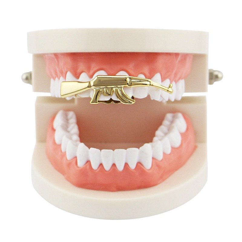 Grillz trang sức răng hình súng vàng bạc