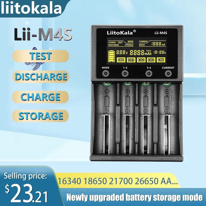 Liitokala Lii-m4s Lcd Nimh Sạc pin Lithium 3.7v USB Sạc nhanh và kiểm tra dung lượng Màn hình hiển t