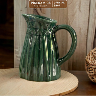 Bình cắm hoa dáng bình sữa men xanh ngọc, gốm Bát Tràng, cao 20cm miệng 10cm