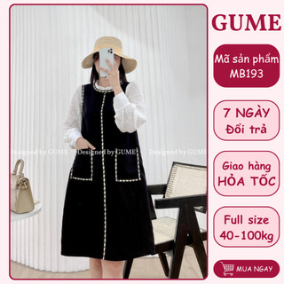Váy bầu bigsize - Đầm bầu thiết kế GuMemàu Đen dây dọc kim tuyến phối tay trắng vải tuyết mưa MB193