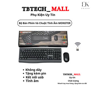 Bộ Bàn Phím Và Chuột Tĩnh Âm MONSTER Không Dây 2.4GHz Độ Phân Giải 1600DPI Phiên Bản 2023 TB16 EKADO