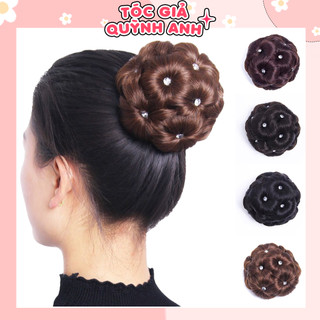 Búi tóc giả trung niên đính đá đẹp dạng cài, tóc giả búi hoa đính đá cho nữ trung niên QAB7