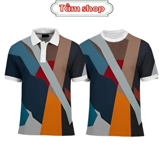 Áo Thun hoạ tiết nhiều màu . Áo Thun Cổ Tròn Và Polo In 3D bo cổ đen trắng ngẫu nhiên hoan hỉ ạ TTMT