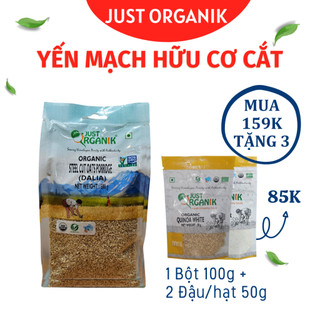 Yến Mạch Hữu Cơ Cắt Nhỏ Nấu Cháo Cho Bé Ăn Dặm Làm Bánh Just Organik Nhập Khẩu Ấn Độ 500g