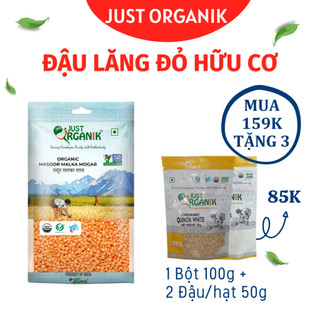 Đậu Lăng Đỏ Tách Vỏ Hữu Cơ Bé Ăn Dặm Just Organik Nhập Khẩu Ấn Độ Không Biến Đổi Gen 500g