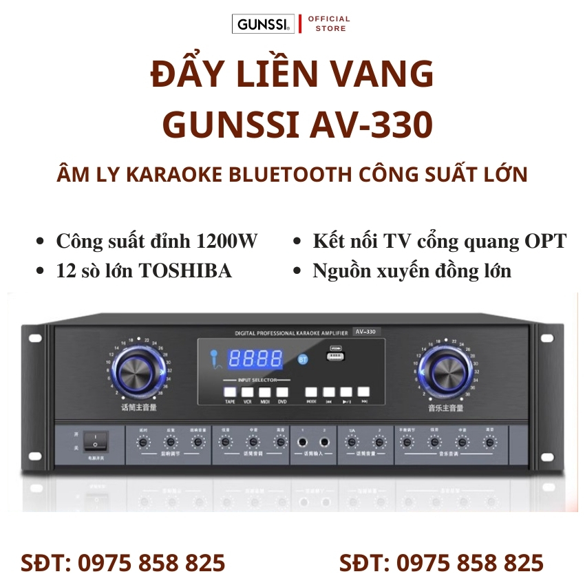 Đẩy liền vang Bluetooth Gunssi AV 330. Amply công suất lớn, Âm ly karaoke gia đình