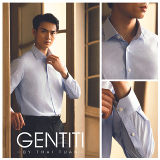 Áo Sơ Mi Nam Kẻ Sọc Tay Dài Màu Xanh Nhạt - Gentiti Thái Tuấn 1C703