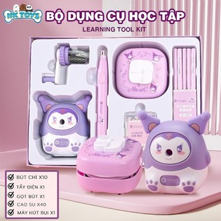 Bộ Dụng Cụ Học Tập Kuromi, Pokemon 6IN1 Bút Tẩy, Máy Gọt Bút Chì, Máy Hút Bụi Tự Động Chạy Pin Kèm Hộp Quà Và Sticker
