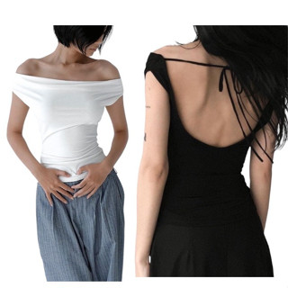 Áo thun hở lưng cột dây tay ngắn chất thun mềm co giãn ôm body Style Âu Mỹ