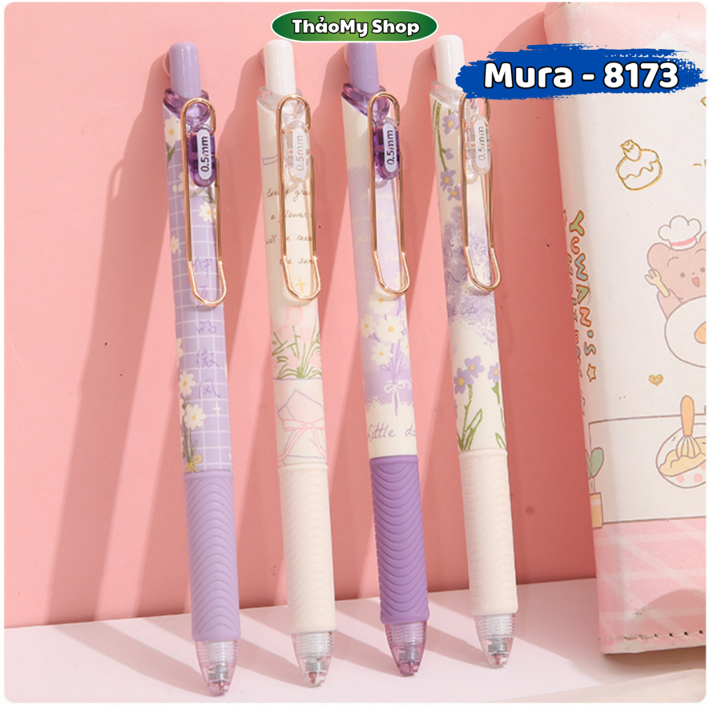 Bút Mura gel 8173 Ordinary Daisy mực đen ngòi 0.5mm Bút bi bấm thanh cài Planet cực xinh dành cho họ