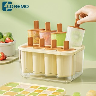 Khuôn làm kem，có thể dùng được nhiều lần gồm 8 ô tiện dụng，que DIY