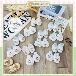 Bao tay  cho bé sơ sinh cotton trẻ em bo dây chun họa tiết set đủ 2X MART