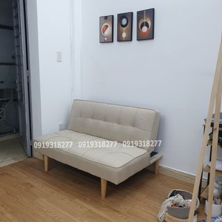 Ghế sofa bed mini 1m2 vải kem decor phòng dễ thương