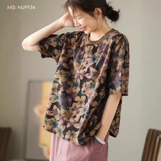 Áo t-shirt ngắn tay cổ tròn kamaka in hoa lá form rộng - nu9934