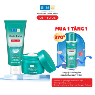  Combo làm sạch, dưỡng ẩm cho da dầu mụn, da nhạy cảm Hada Labo Acne Care Calming (Sữa rửa mặt 80g + Kem dưỡng 50g)