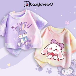 Áo thun loang màu bé gái BabyloveGO áo phông cotton ngắn tay mùa hè in hình Rabbit