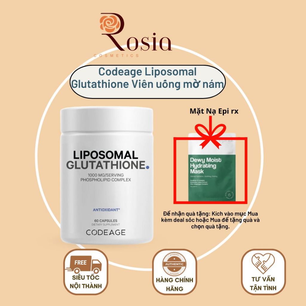 Codeage Liposomal Glutathione Viên uống mờ nám 1000mg thải độc, chống oxy hóa (60 viên) - Rosia Cosmetics