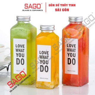 Chai Thủy Tinh Vuông nước Ép 300ml Nắp Nhôm
