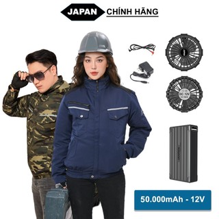 Bộ Áo Điều Hoà Nhật Bản Chính Hãng, PIN 20.000mAh, Quạt 12V Không Chổi Than Siêu Êm Chất Vải Cotton Dày Dặn