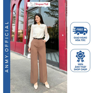 Quần suông ống rộng nữ lưng cao AMY cạp cao siêu đứng form tôn dáng vải không nhăn không xù Q525