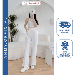Quần suông ống rộng nữ lưng cao AMY ống rộng dáng suông cạp cao dáng siêu dài siêu tôn dáng Q694