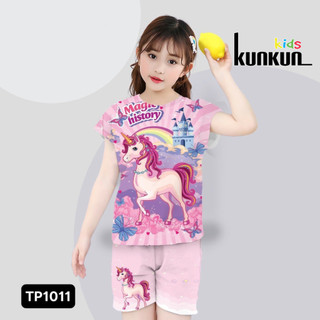 Quần áo trẻ em in 3D hình ngựa Pony chất thun lạnh KunKun TP1011 - Bộ cộc tay bé trai size đại từ 10-60kg