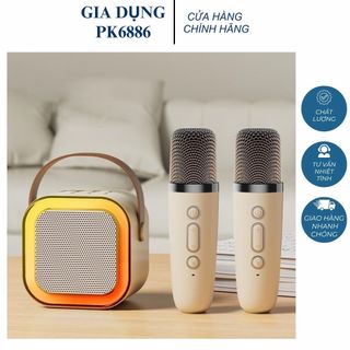 Loa Karaoke Bluetooth Mini K12 Âm Thanh Sống Động Bass, Chép hay Tặng Kèm 2 Mic Hát không dây công suất 10W