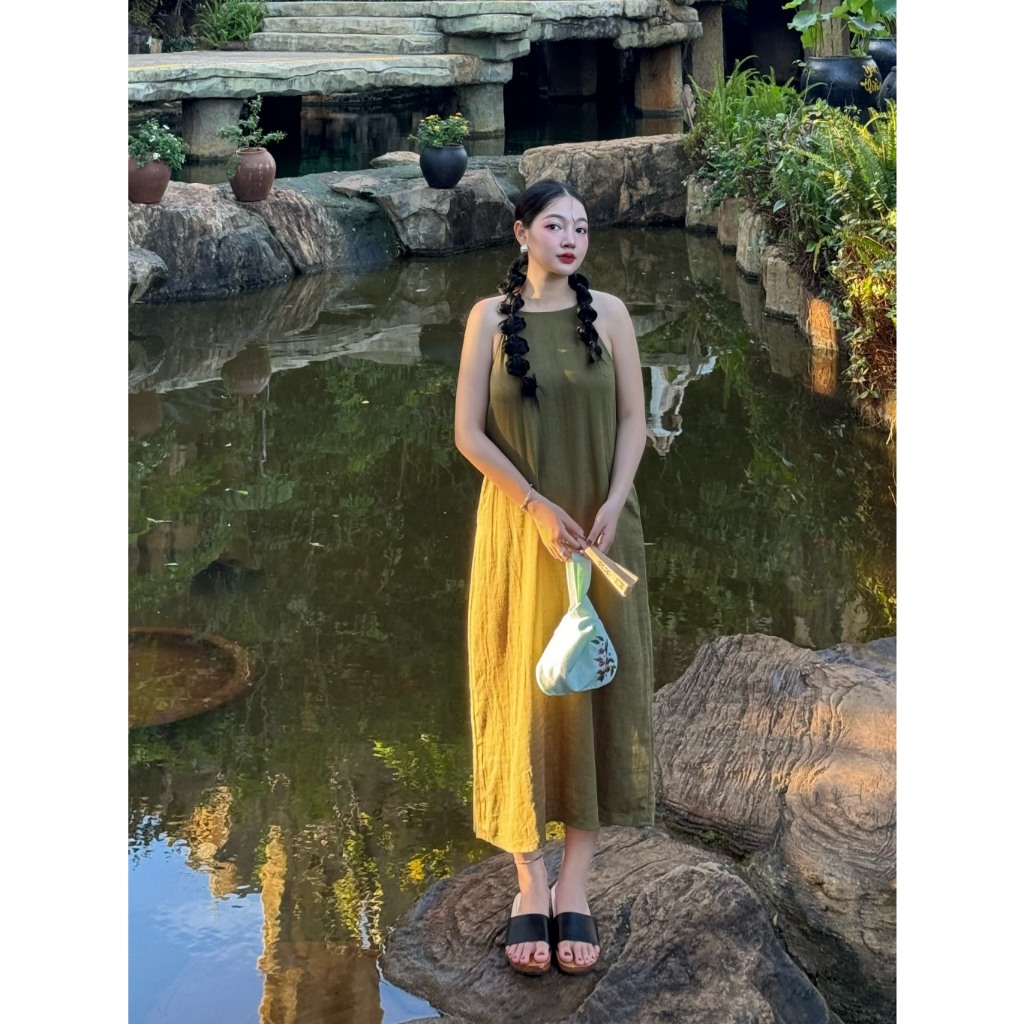 𝗠𝗔𝗬 𝗟𝗜𝗡𝗘𝗡 - Đầm cổ yếm dáng suông linen dáng dài/ngắn ( Đầm Tết )