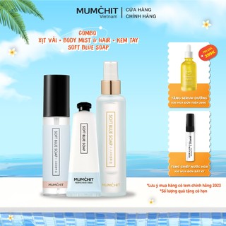 Combo Xịt Thơm Vải, Body Mist Và Kem Dưỡng Tay MUMCHIT Hương Soft Blue Soap