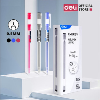Combo 5 10 20 Bút bi nước mực gel nắp Deli mực xanh đỏ đen ngòi 0.5mm kiểu dáng hiện đại cầm tay thoải mái nét đều trơn