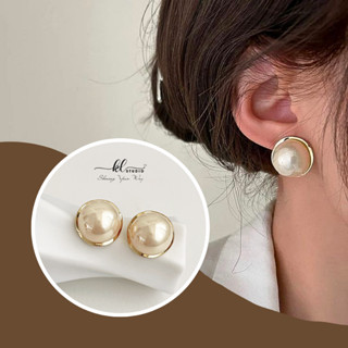 Bông Tai Ngọc Trai Tròn Viền Kim Loại, Khuyên Tai Hạt Châu Nửa, Hoa Tai Ngọc Trai Nhân Tạo Dáng Tròn - KL.STUDIO E252