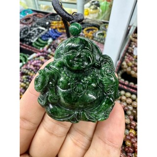 Mặt dây chuyền phật Di Lặc cầm gậy như ý phong thủy đá ngọc sơn thủy